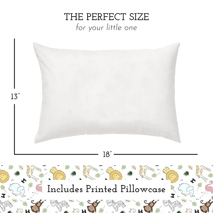 Little Sleepy Head Toddler Pillow with Pillowcase 13x18 - Kids Pillow for Sleeping - Toddler Pillow - Better Neck Support Ergonomic Pillow and Toddler Pillowcase - Best Pillows for Kids (Safari)