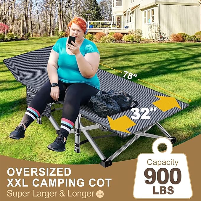 DoCred Oversized XXL Folding Camping Cot with Mattress, Heavy Duty Sleeping Cot Bed Portable Adults Outdoor Bed with Carry Bag, Travel Camp Cots
