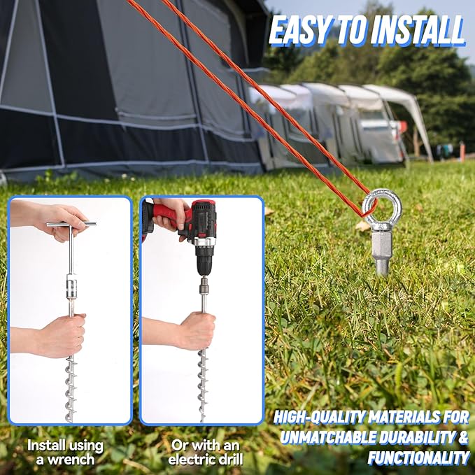 8 Pcs 14" Ground Anchors Screw in Non-Rust Cast Aluminum Detachable Tent Stakes for Camping Tents, Sand, Trampoline, Swing Sets and Sheds