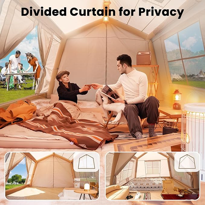 Inflatable Tents for Camping, Blow Up Tent with Hand Pump, Easy Setup InflatableTent 4 Season Tent, Waterproof Oxford Air Glamping Tents for Camping Adult 4/6/8 Person