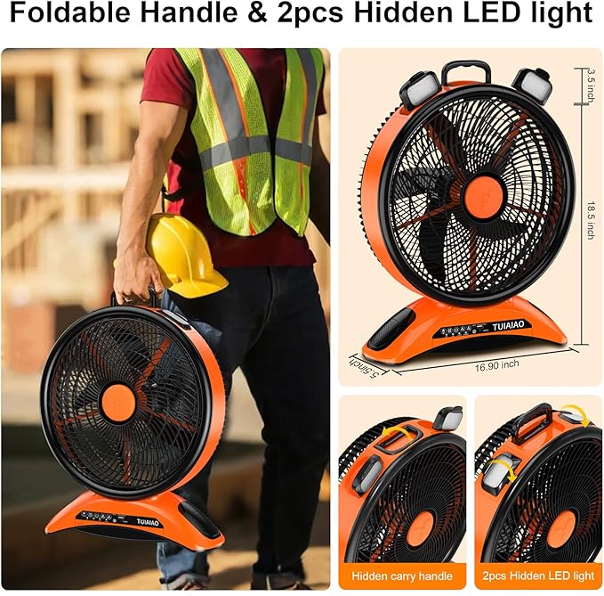 Extra Large Size Camping Fan, 45000mAh Battery Rechargeable Portable Fan,12-Inch Blade & 830CFM Super Airflow, Cordless for Outdoor Large BBQ RV Tent Garage Hurricane Emergencies & Indoor