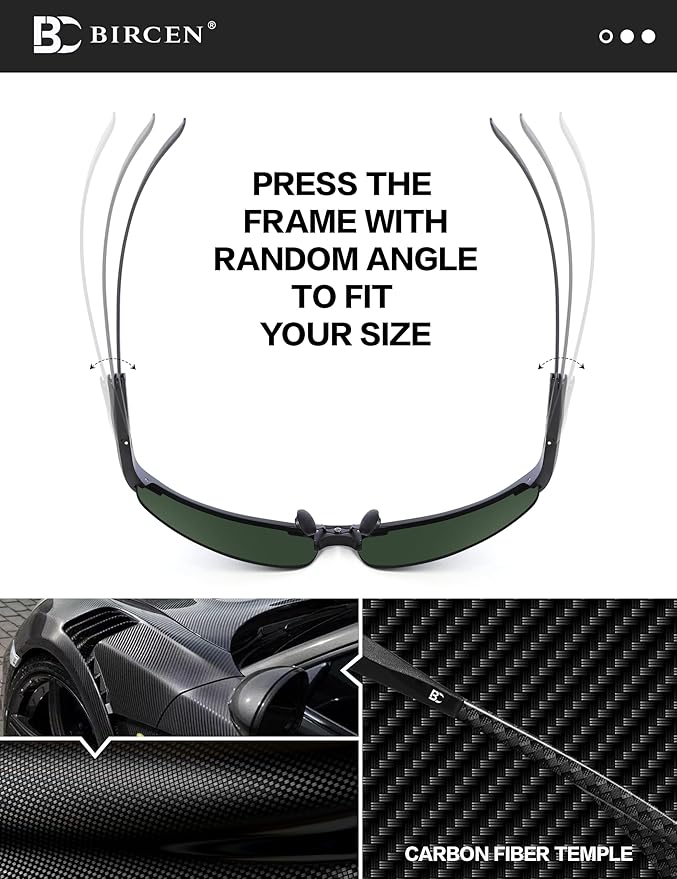 BIRCEN Polarized Carbon-Fiber Sunglasses for Men: Ultralight UV Protection Sun Glasses for Outdoor Sports Fishing Golf Hiking