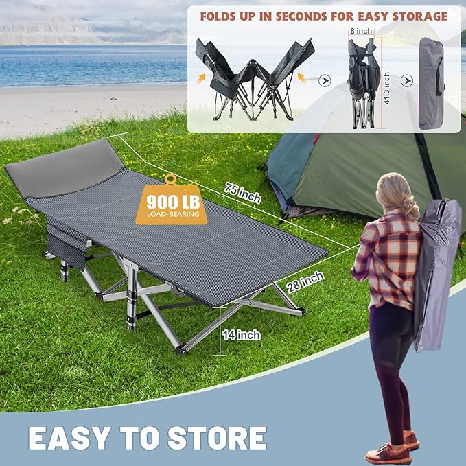 Slsy Folding Camping Cot for Adults with Pad, Padded Portable Sleeping Cots, Camp Bed with Carry Bag for Outdoor Travel, Beach, Hiking