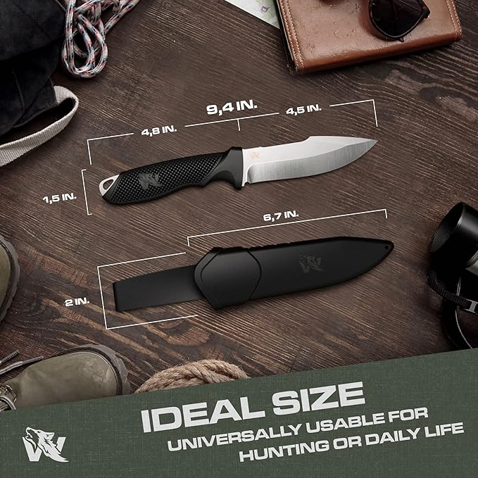 WOLF-I Full Tang Survival Knife with Sheath - Stylish Tactical Fixed Blade - Made of 440C Steel - Bushcraft and Camping Knife Survival - Perfect EDC Outdoor Knife with TPE Handle