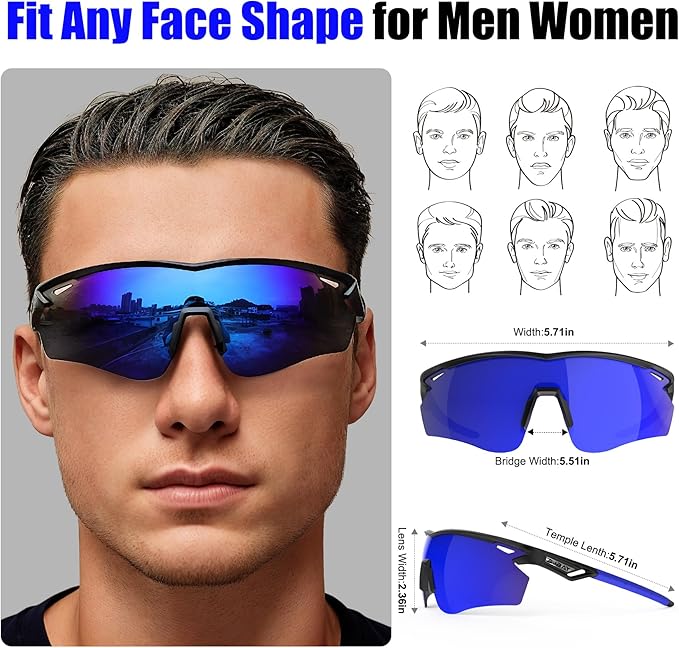 Polarized Sports Sunglasses for Men Women,Wrap Around Sun Glasses for Running Cycling Baseball Fishing Golf Hiking