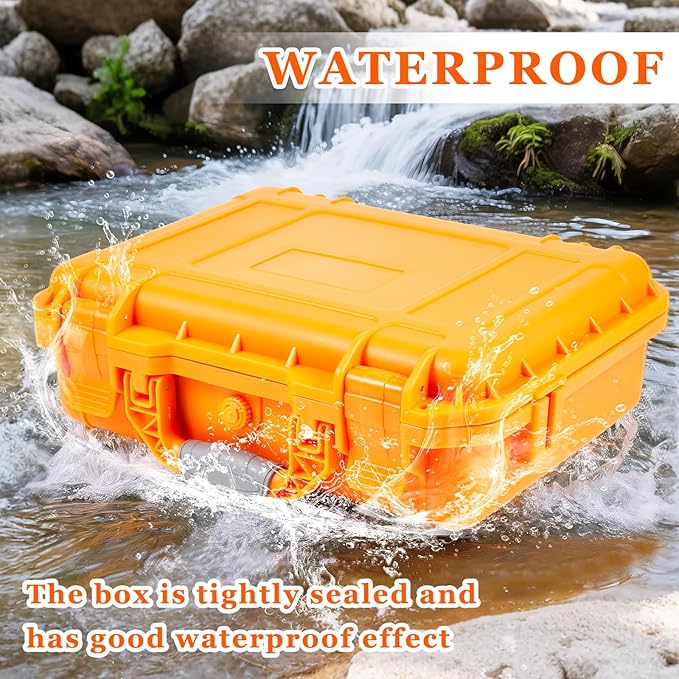 16.3 x 12.4 x 6.5 Inch Waterproof Hard Case with DIY Customizable Foam Insert Portable Protective Case with Knife for Camera Drones Equipments Tools Test Instruments (Orange)