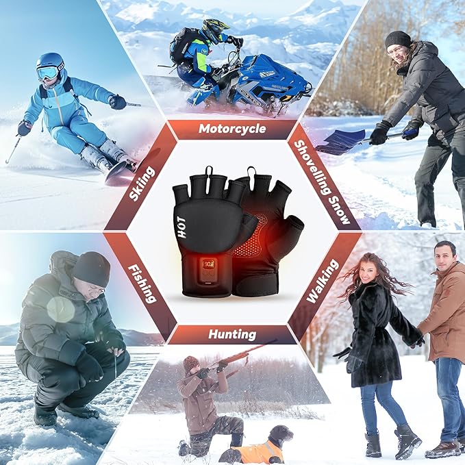 Heated Gloves for Men Women- Rechargeable Electric Full & Half Hands Electric Heated Gloves Cold Winter Work Arthritis Pain Relief Hot Compress Hand Warmers for Snow Cycling Skiing Hunting
