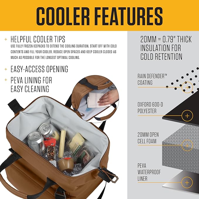 Carhartt Thick Foam Fully Insulated Cold Front Coolers, Premium Ice Retention, Durable Water Resistant Material W/Front Zippered Pocket