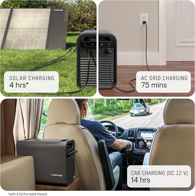 Enphase IQ PowerPack 1500 Portable Power Station, 1500 W LFP Battery, 75-Min Fast AC Recharge, UL-Certified Solar Generator for Home Backup, Camping, RV, Emergency, 4G, Wi-Fi, Power Outage Essentials