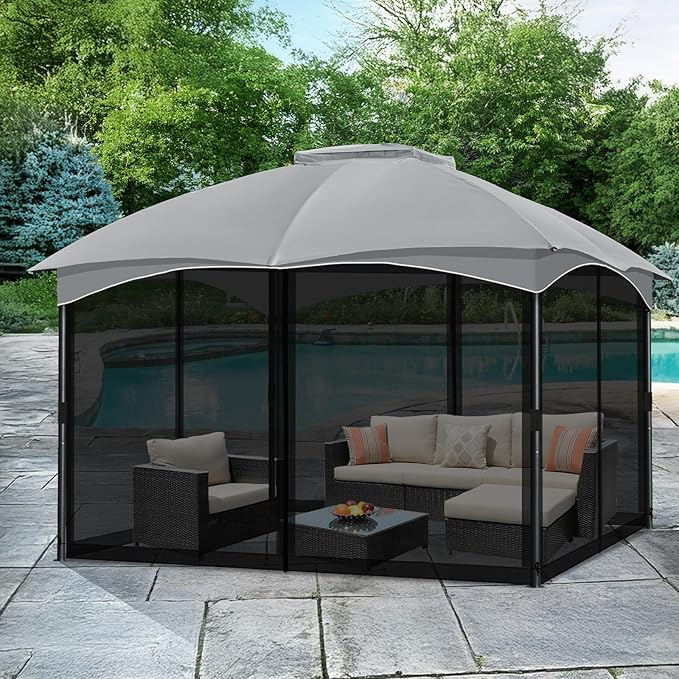 COWVIE Gazebo Replacement Netting Screen, 10' x 12' Universal Gazebo 4-Panel Mosquito Sidewalls with Double Zippers for Outdoor Patio (Only Netting)