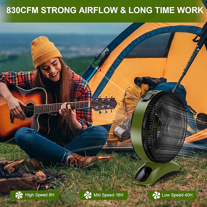 Extra Large Size Camping Fan, 45000mAh Battery Rechargeable Portable Fan,12-Inch Blade & 830CFM Super Airflow, Cordless for Outdoor Large BBQ RV Tent Garage Hurricane Emergencies & Indoor