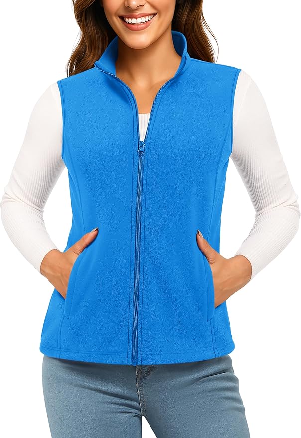 TACVASEN Women's Fleece Vest Lightweight Warm Vests Outerwear Sleeveless Zip Jacket Fall Winter Soft Vest with Pockets