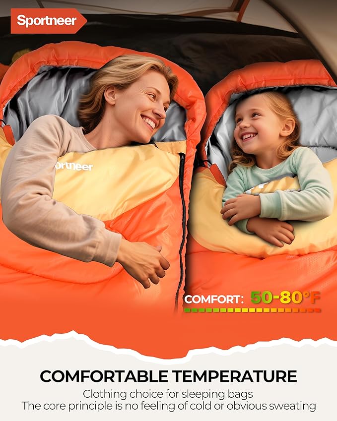 Sportneer Sleeping Bags for Adults, Warm & Cold Weather Sleeping Bag for Adults Kids Boys Girls - Lightweight Compact Camping Gear Equipment, Traveling, Backpacking, Hiking