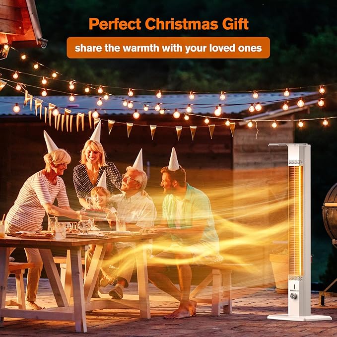 FLOWBREEZE Outdoor Patio Heater, 42in Infrared Heater with Remote, 9 Heat Levels, 9H Timers, Safety Lock, Tip-Over & Overheat Protection, IP65 Waterproof, Portable Electric Heater for Outdoor Use