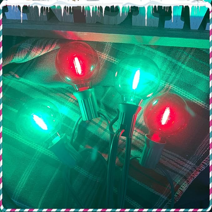 Abeja 50FT Multicolor Christma Lights Outdoor, 50Ft Outdoor Red/Green Christmas Lights with 25 LED Colorful Bulbs(2 Spare), Outside Christmas Hanging for Tree Roofline Holiday Party