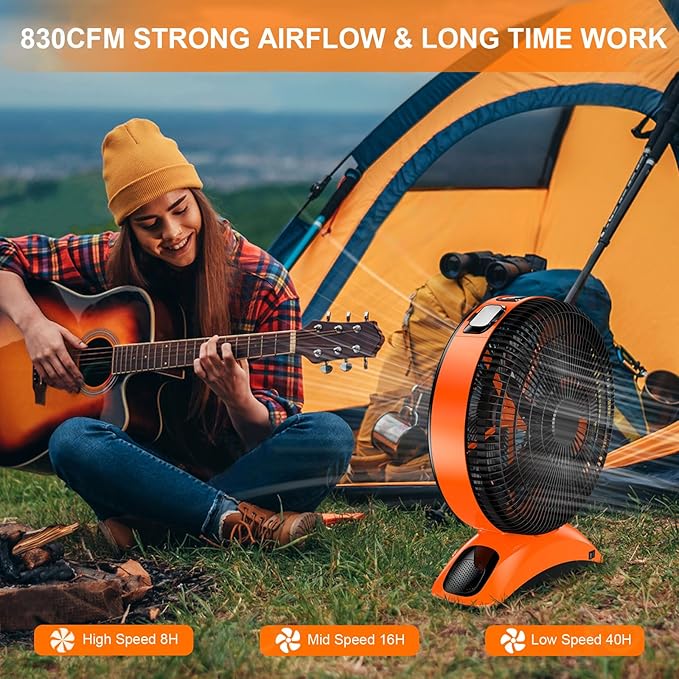 Extra Large Size Camping Fan, 45000mAh Battery Rechargeable Portable Fan,12-Inch Blade & 830CFM Super Airflow, Cordless for Outdoor Large BBQ RV Tent Garage Hurricane Emergencies & Indoor