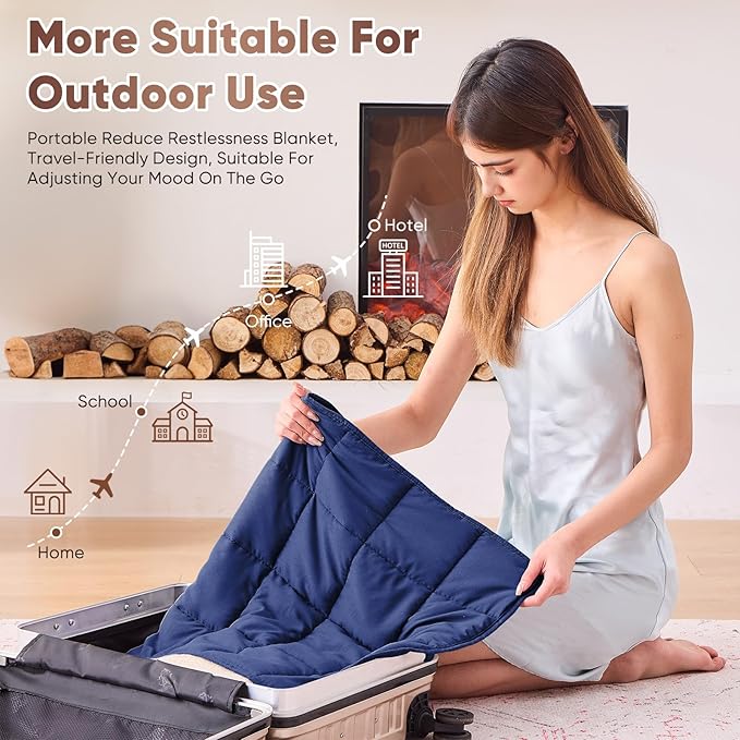 Weighted Lap Blanket for Adults 7lbs, 24"x29" Cooling Heavy Blanket, Portable Travel Weighted Blankets, Soft Small Blankets for Sleeping, Navy Blue