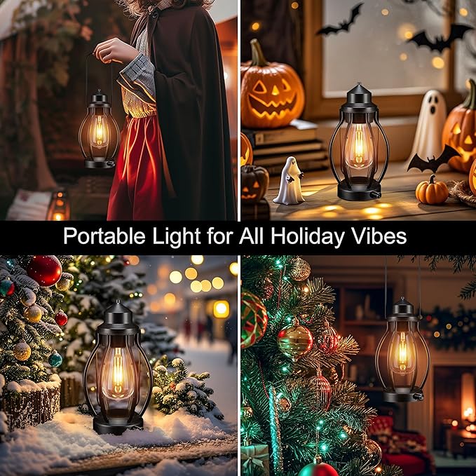 pearlstar Lantern Rechargeable Lamps Decorative Outdoor & Indoor, 2 Pack Vintage Portable LED Lanterns with Fully Dimmable Modes, Camping Lamp Outdoor Lantern for Table Patio Garden Yard Pathway Porch