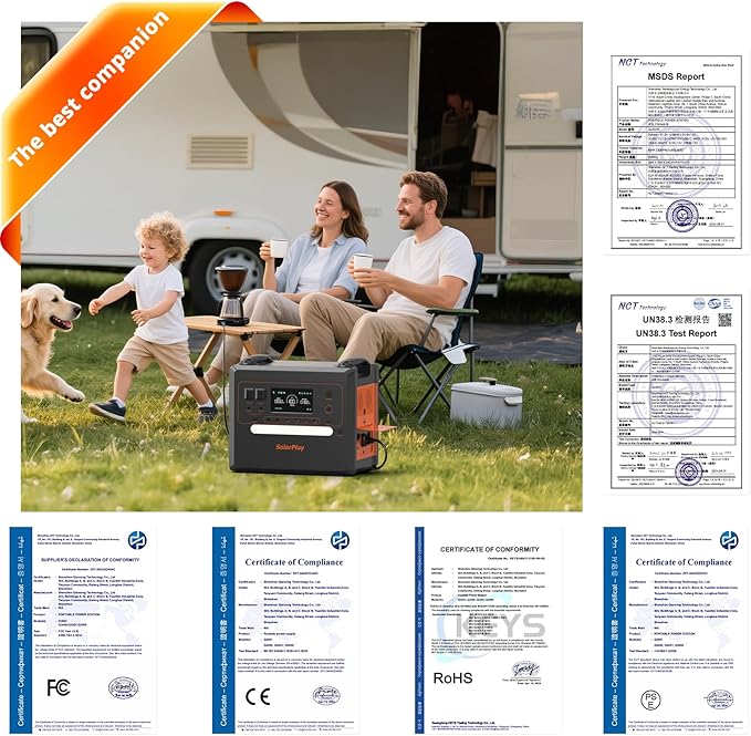 SolarPlay 2500W/2304Wh Portable Power Station(Peak 4800W), Power Station 1.5Hrs Fast Charging LFP Battery, 4 AC Outlets, Emergency Solar Generator for Home Backup, Camping, outdoor