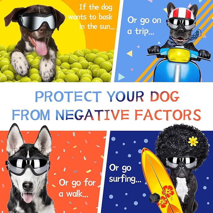 NVTED Dog Sunglasses Dog Goggles, UV Protection Wind Dust Fog Protection Pet Glasses Eye Wear Protect with Adjustable Strap for Medium or Large Dogs (Pack of 2)