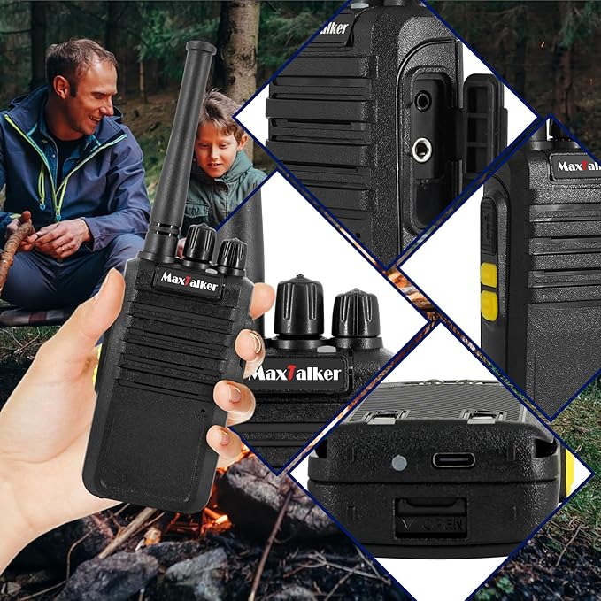 Radios Walkie Talkies Long Range: MaxTalker MT4D Rechargeable Walkie Talkies for Adults with Upgraded Earpiece, Type-C Charging Two Way Radio for Camping School Restaurant,6 Pack