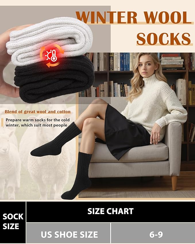 YSense Thermal Wool Socks for Women Thick Winter Boot Socks for Women Warm Cozy Breathable Hiking Socks 4 Pairs