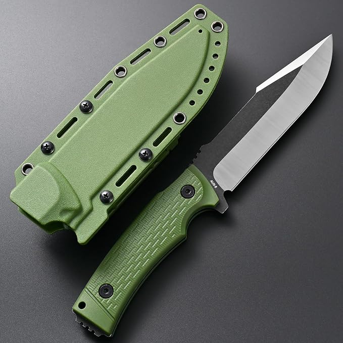GTK3 Fixed Blade Knife AUS-8 Steel Blade Nylon Fiberglass Handle Full Tang EDC Tool Knifes for Outdoor Camping Survival Adventure Bushcraft(green)
