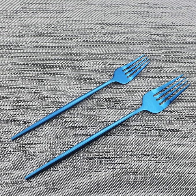JASHII Shiny Blue Silverware Set, 30-Piece Stainless Steel Satin Finish Flatware, Kitchen Utensils, Mirror Polished Tableware Cutlery for Home and Restaurant, Dishwasher Safe