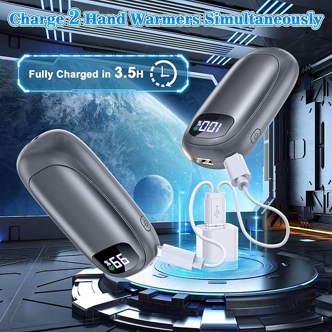 Hand Warmers Rechargeable 2 Pack - Electric Dual-Sided Heating Hand Warmers Max 131℉, 20Hrs Battery Operated Pocket Heater for Raynauds, Golf, Camping, Hunting Essentials, Gifts for Men Women