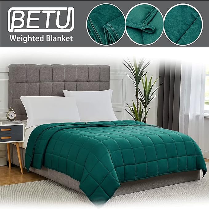 Weighted Blanket for Adults (15lbs, 60"x80" Queen Size) - Cooling and Breathable Heavy Blanket for 120-160lbs with Premium Glass Beads - Soft Thick Blanket for All-Season Sleeping Comfort - Green