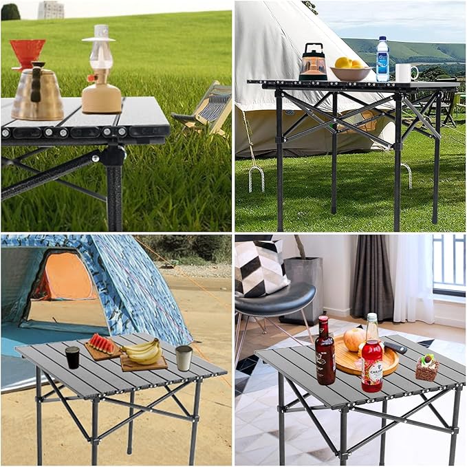 Wind Tour Portable Camping Table Folding Side Table Aluminum Lightweight Table with Carry Bag for Outdoor Cooking Hiking Picnics BBQ Travel (Black)
