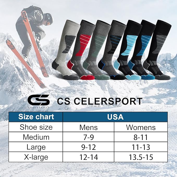 CS CELERSPORT 2/3/4 Pack Ski Socks for Men and Women Skiing, Snowboarding, Winter Performance Socks