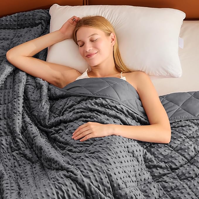 Weighted Blanket for Adults (20lbs, 48"x72" Twin Size) - Cooling Heavy Blanket for 130-220lbs with Premium Glass Beads - Soft Thick Big Blankets for All-Season Sleeping Comfort Breathable- Grey