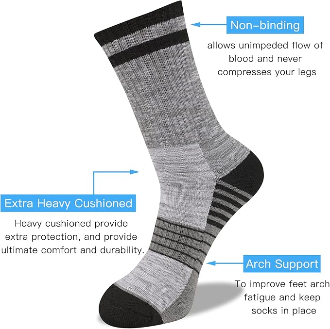 COOVAN Mens Hiking Crew Socks 5 Pairs Moisture Wicking Cushioned Athletic Boot Outdoor Socks