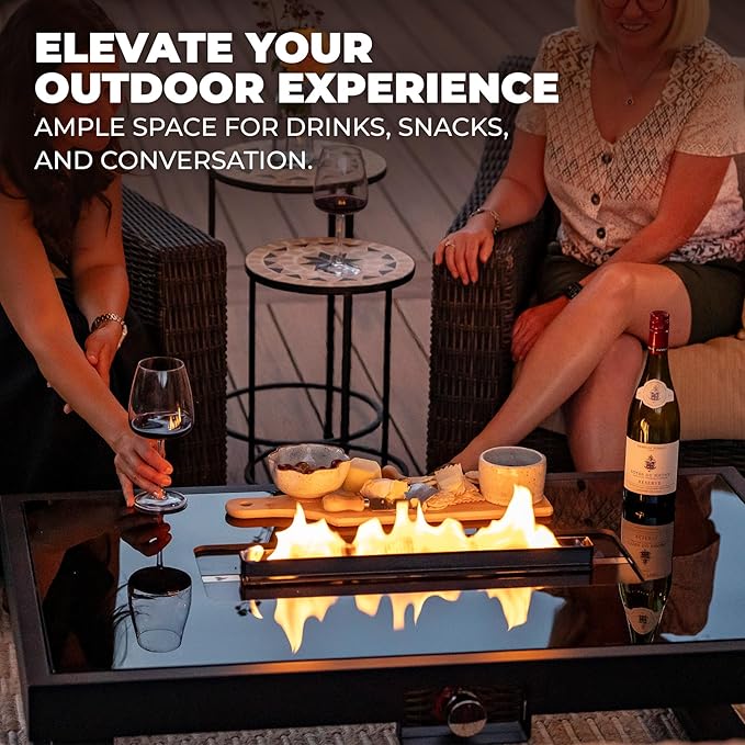 Outland Living Nelson Coffee Fire Pit Table - 45" Outdoor Propane Fire Table, Tempered Glass Top & Powder-Coated Steel Frame