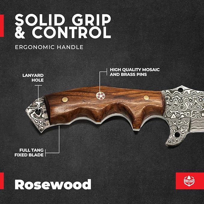 10.5” Handmade Damascus knife- Fixed Blade Hunting Knife with Sheath-Natural red wood Handle-Bushcraft knife-Survival Knife-Camping knife- Ideal For EDC, skinning, Camping, Outdoor-Best Hunting Knives For Men.