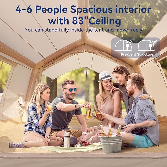 Inflatable Blow Up Tents for Camping,Waterproof Oxford Hot Tent with Manual Pump,Spacious Easy Setup Inflatable Camping Air Tent for Family Glamping