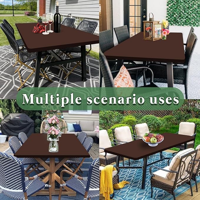 10 Pack Picnic Table Cover Fitted 8 Foot Tablecloth for Rectangle Tables Elastic Waterproof Stretch Washable Patio Folding Outdoor Spandex Table Cloth for Camping Banquet Parties (Coffee 30" x 96")