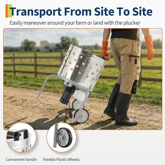 Chicken Plucker Machine, 20 inch Drum Stainless Steel Poultry Plucker, Defeathering Equipment with 108 Soft Fingers, Simple Debris Collection, for Farms, Restaurants, Home, Poultry Plucking, Silver