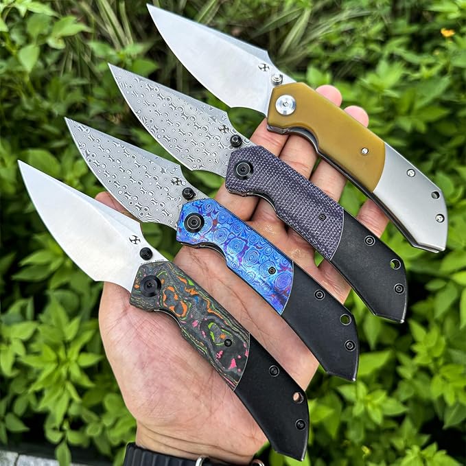 KANSEPT Fenrir Pocket Folding Knives for Men EDC Camping EDC Knives 3.48'' Satin CPM S35VN Material Camping Fishing Knives with Plain Titanium Amber PEI/Ultem Handle Everyday Carry K1034P1