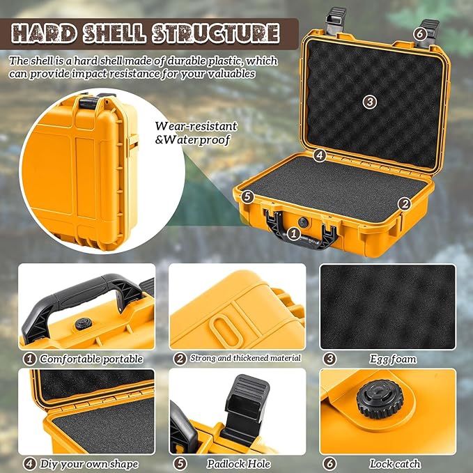 16.3 x 12.4 x 6.5 Inch Waterproof Hard Case with DIY Customizable Foam Insert Portable Protective Case with Knife for Camera Drones Equipments Tools Test Instruments (Yellow)