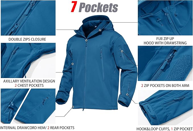 MAGCOMSEN Men's Tactical Jacket 7 Pockets Performance Fleece Lined Water Resistant Ski Snow Soft Shell Winter Coats
