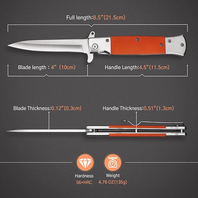GVDV Folding Pocket Knife with G10 Handle, 7Cr17 Stainless Steel EDC Knife with Safety Liner-Lock, Camping Hunting Survival Knife for Men Women, Orange