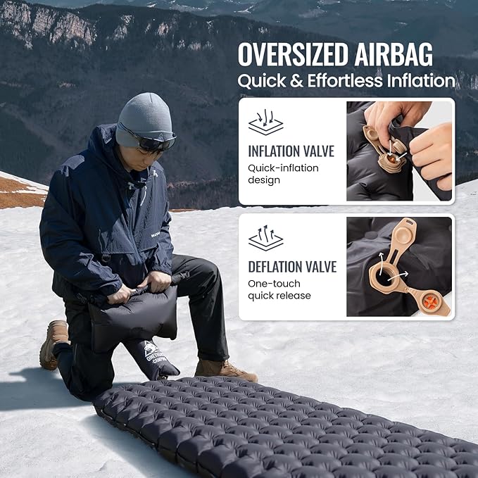 ONETIGRIS Noblejade Insulated Sleeping Pad with R7.3, Ultralight Inflatable Sleeping Pad Extreme Conditions Air Mattress withstands -22°F,Aluminum Film Insulation for Camping,Backpacking,Hiking