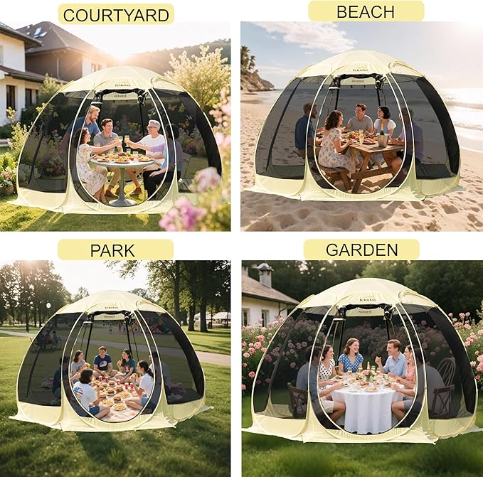 Pop Up Screen House, 12.5'x12.5' Outdoor Screen Tent for Camping, Screened Gazebo with Mosquito Netting, Carry Bag