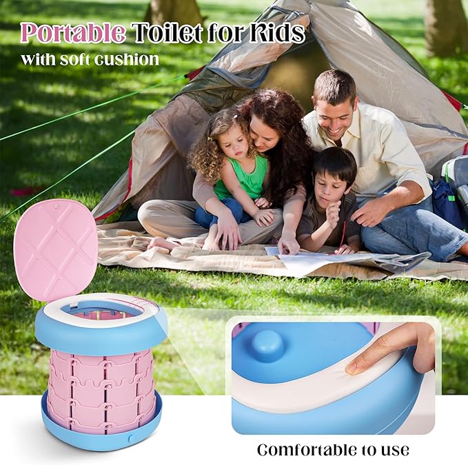 Inmorven Portable Toilet Camping Retractable Potty Adjustable Height Camp Potty for Adults Kids, Foldable Portable Toilet or Camping, Car, Travel, Boat, Beach, Tent and Emergency Use - Pink