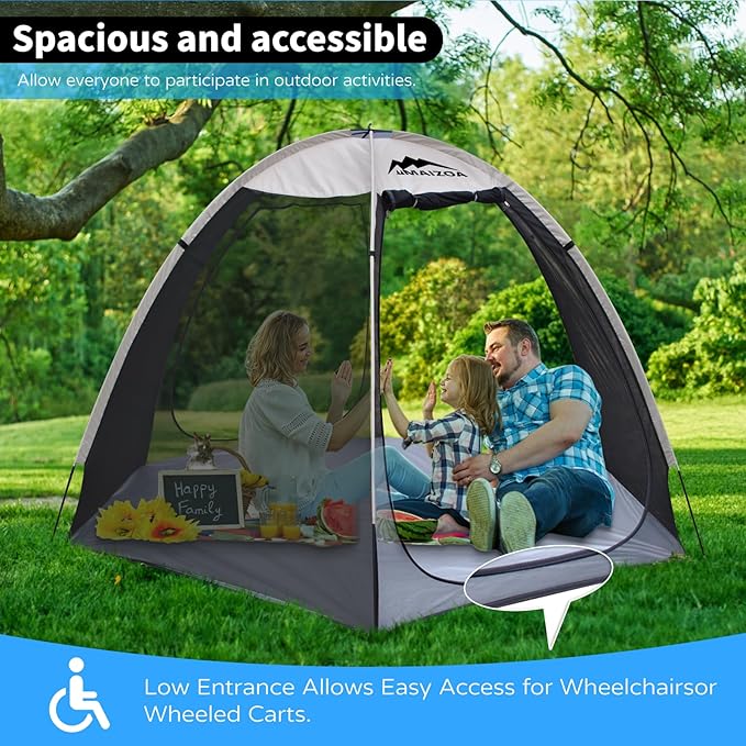 Screen House Tent 8 x 7 Ft Mesh Net, Outdoor Camping Screen Room Sun Shade Gazebo Shelter, Perfect for Family Picnic, Backyards, BBQ and Party (Beige, with Floor mat)