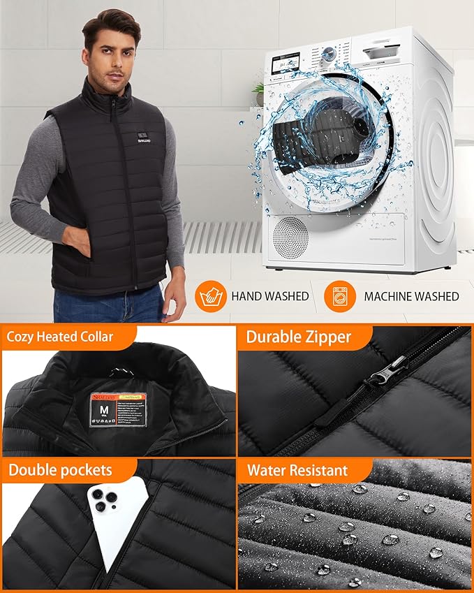 Men's Lightweight Heated Vest with 20000mAh 7.4V Battery Pack, Water-Resistant Electric Warming Heating Vest