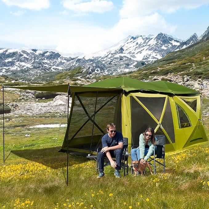 TIMBER RIDGE 4/6/8 Person Instant Pop Up Cabin Tent, Easy 60 Second Setup, Weather Resistant Camping Family Hub Tent with Rain Fly and Carry Bag for Outdoor Camping