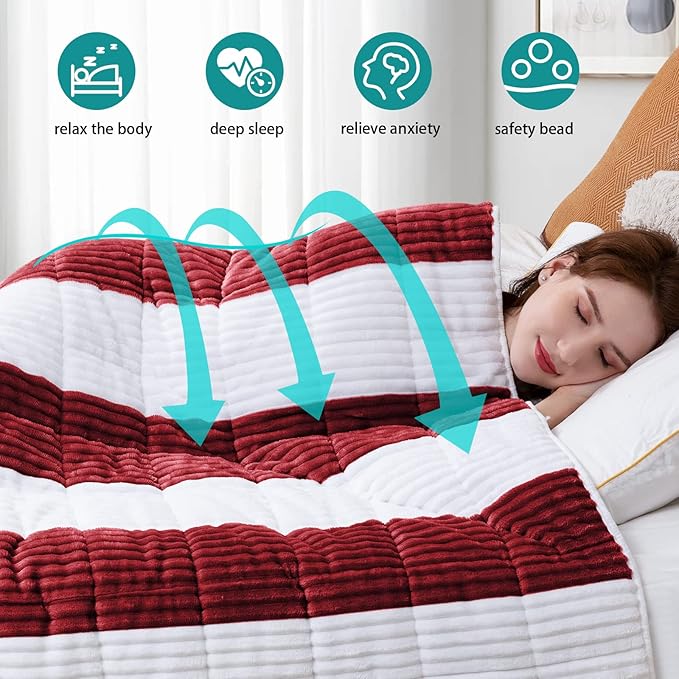 Weighted Blanket for Adults (15lbs, 48"x72" Twin Size) - Sherpa Fuzzy Heavy Blanket for 120-160lbs with Premium Glass Beads - Soft Thick Blanket for All-Season Sleeping Comfort - Red